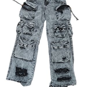 Fashion Nova Women's Distressed Gray Cargo Jeans